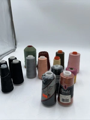 Serger Thread Lot of 15 Spools Cones In Assorted Colors Black Green Pink - Image 1 of 4