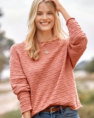 Garnet Hill Bobble-Stitch Pullover Wmn L Cottagecore Knit Winter Cozy Green - Image 1 of 4