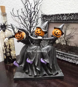 Halloween Jack O Lantern Trio Witches Dancing Sculpture Figurine Tabletop Decor - Picture 1 of 7
