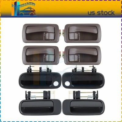 For 92-96 Toyota Camry 8Pcs Inner & Outer Front Rear Door Handles Black & Brown Foto 1 de 4