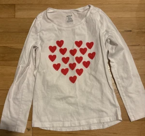Carter’s kids girls size 7 long sleeve white tshirt w red hearts - Picture 1 of 3