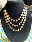 18" 3-Strand Gold-Tone Brushed Gold Disc Chain Necklace