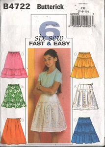 Butterick B4722 Sewing Pattern Six Girl's Skirts Size 7-8-10 uncut FF - Picture 1 of 2