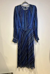NWT Veronica Beard Dita Striped Devore Satin Silk Midi Long Sleeve Dress - Picture 1 of 5