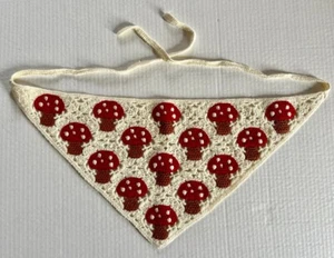 Crocheted White and Red Mushroom Triangular Kerchief Cottagecore - Picture 1 of 5