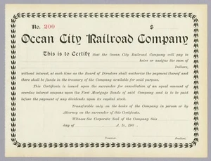 Ocean City Railroad Co certificato scrip non emesso, #200 - Foto 1 di 3