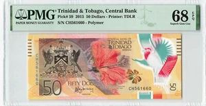 TRINIDAD & TOBAGO 50 Dollars 2015, P-59 Polymer, PMG 68 EPQ Superb Gem UNC - Picture 1 of 2