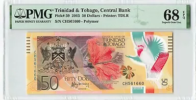 TRINIDAD & TOBAGO 50 Dollars 2015, P-59 Polymer, PMG 68 EPQ Superb Gem UNC - Image 1 of 2
