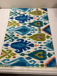 "Tela Richloom interior exterior blanco azul azulado naranja abstracta 1/2 yarda x 54""" - Imagen 1 de 7