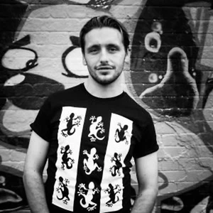 Bio schwarzes T-Shirt B&W Serie, "Geckos" Original Illustration | Herren M - Bild 1 von 4