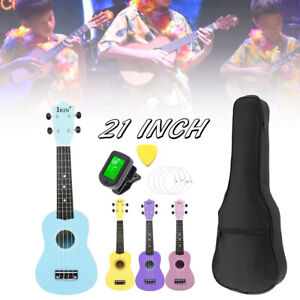 21 Inch Wood Soprano Small Guitar Ukulele Gifts w/ Bag Tuner Pick Extra Strings