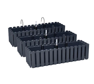 PROSPERPLAST 3x Blumenkasten Halterungen 60cm Wasserstandsanzeiger Balkonkasten Anthrazit