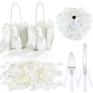 Yousoontic Set of 5 Wedding Flower Baskets Heart Shape Ring Bearer Pillow and... - Picture 1 of 7