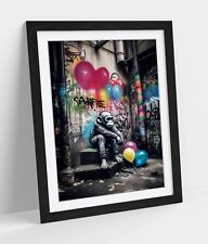 GRAFFITI MONKEY WITH BALLOONS BANKSY STYLE -FRAMED ART PICTURE PAPER PRINT
