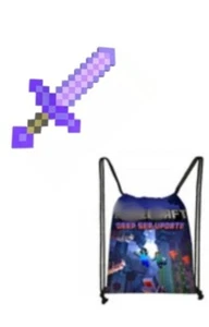 Pixelated Sword 23 Inch And Trick Or Treat Bag - Picture 1 of 2