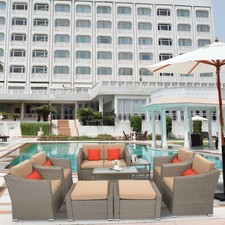 Outdoor Gray Armsofa Ottomans Furniture Set Rattan PE Wicker with 2 Coffee Table