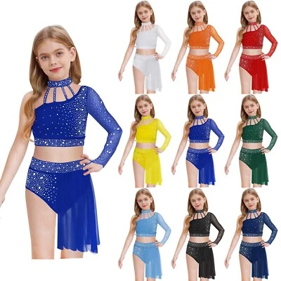 UK Girls Lyrical Dance Dress Latin Jazz Dance Costumes Dancewear Ballet Leotards - Image 1 of 4