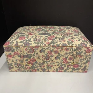 Vintage Vinyl Floral Jewelry Box lift top w/ removable drawer Circa 1950's - Picture 1 of 10