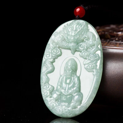 Colgante de jadeíta verde claro natural grado A tallado dragón Guanyin Kwan Yin Foto 1 de 4
