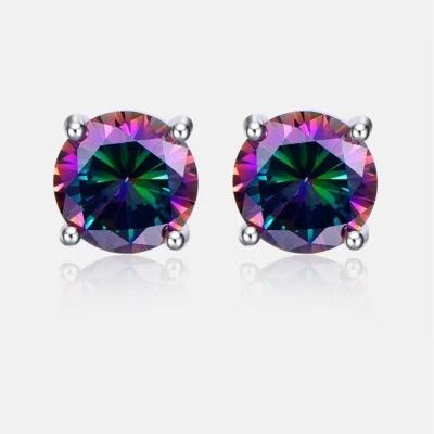 Hawaii Beach Round Colorful Zircon Stud Earrings Silver Filled For Women Girls - Image 1 of 4