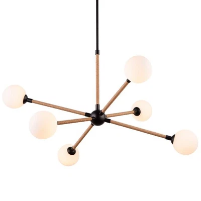 Люстра Artcraft Lighting AC11846 Capilano 37 дюймов ширина - черная / натуральная / прозрачная - Изображение 1 из 4