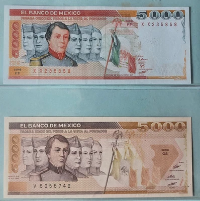 Unbeatable Weekend Offer: Pair of $5,000 Banknotes from Mexico's Lost Decade. - Image 1 of 4