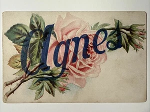 Antigua postal con nombre de 1900 AGNES rosas en relieve flores florales de colección - Imagen 1 de 6