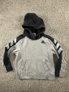 Adidas Hoodie Kids Boys Girls Small Gray Black Pullover Logo Sweatshirt - Picture 1 of 9
