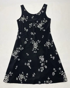 VTG 90s Black Gray Floral Tank Dress Size L Retro Whimsigoth Grunge Made In USA - Picture 1 of 19