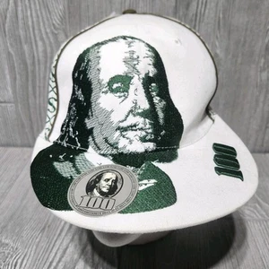 Benjamin Franklin $100 Cash Money Dollar Sign Flat Brim Hat Cap Embroidered NWT - Picture 1 of 11