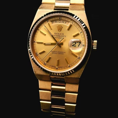 De colección Rolex Day-Date OysterQuartz 19018 Caja Oro Amarillo 18k Muñeca 7" Foto 1 de 4