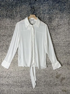 Mango Shirt Womens Medium White Valentin Tie Neck Long Sleeve Button Up Blouse - Image 1 of 4