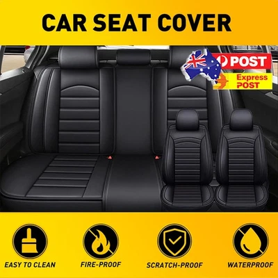 Universal 5-Piece Car Seat Covers Black PU Leather Set For Sedan SUV Truck Van - image 1 of 4