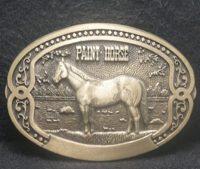 XD15151 * NOS* 复古 20 世纪 70 年代 * PAINT HORSE * 动物树皮男式西部皮带扣 — 第 1/2 张图片