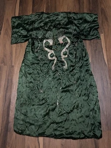 Rare 1940s 50s Vintage Dragon  Green Satin Silk Embroidered Kimono Jacket Robe - Picture 1 of 14