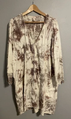 Logo Lavish Lori Goldstein Womens Kimono Size 3X Tie Dye Floral Embroidered Boho - Image 1 of 4