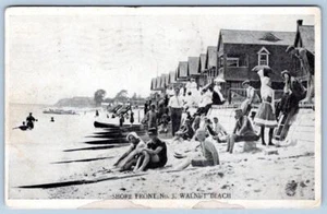 1910 WALNUSSSTRAND MILFORD CONNECTICUT SHORE VORNE HOTTAGES SONNENBADENDE POSTKARTE - Bild 1 von 2