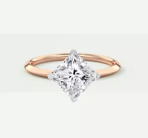 G/VS 2.5 Ct Turned Princess Lab Created Grown Diamond Solid 14K Rose Gold Ring - Picture 1 of 1