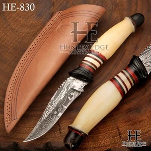 HUNTEX Handmade Damascus Blade, Camel Bone Handle, 240 mm Long Exotic Boot Knife - Picture 1 of 12