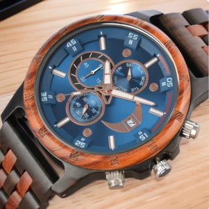 Luxury Wooden Watch For Men Quartz Chronograph Mens Watch Waterproof Watch Men - Picture 1 of 6