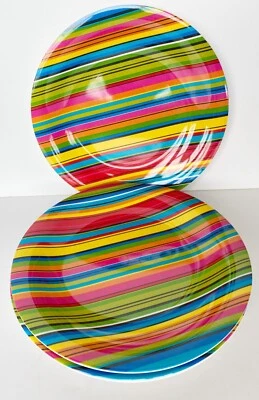 Lote de 4 Platos de Ensalada de Melamina Pier 1 Pier One 8.5" Rayas Verano Exterior Picnic Foto 1 de 4