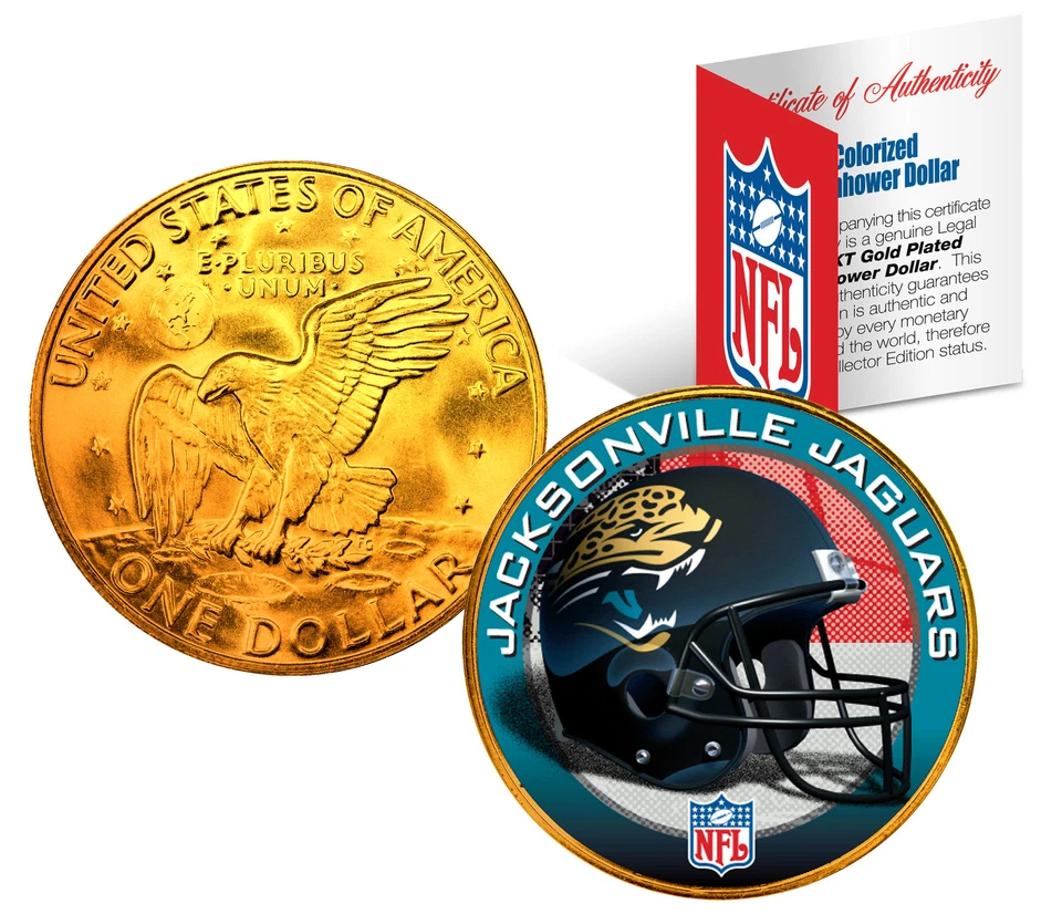 JACKSONVILLE JAGUARS  NFL 24K Gold Plated IKE Dollar US Coin *NFL LICENSED* - Image 1 of 1