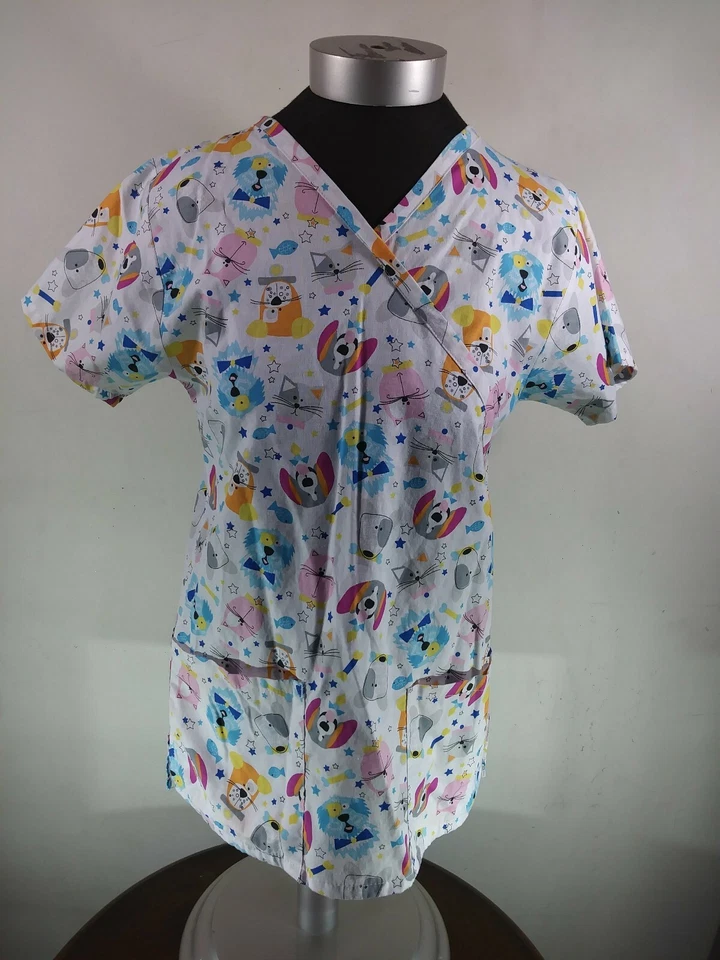 Bonita Scrub Woman's XS cotton blend Dos And Cats Pattern Medical. Chest 17in  - Image 1 of 4