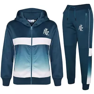 Boys Girls Tracksuits A2Z Fade Gradient Teal Hooded Jogging Suit Top Bottom - Picture 1 of 8