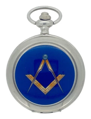 New Freemason Masonic Mechanical Silver Case Pocket Watch And Chain - Image 1 of 3