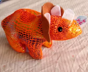 Plush Fuzzy Friends Orange Iridescent Speckled Triceratops 8" From 2023 - Picture 1 of 5