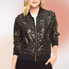 Juicy Couture Black Gold Sequin Zip Front Bomber Jacket M