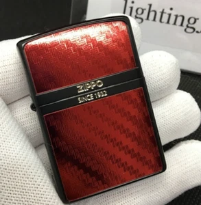 Zippo Red Carbon Black Logo Etching Brass Oil Lighter Regular Case Japan - Bild 1 von 13