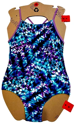 Купальник Speedo для девочек средний 10 тонкий ремень цельный UPF 50+ фиолетовый геометрический - Изображение 1 из 4