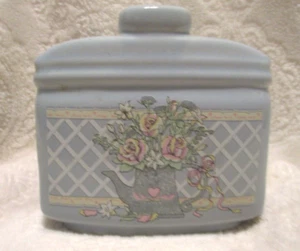 Vintage~Blue Ceramic Napkin Holder~Flowers in a Watering Pitcher~1970's~Taiwan - Picture 1 of 10